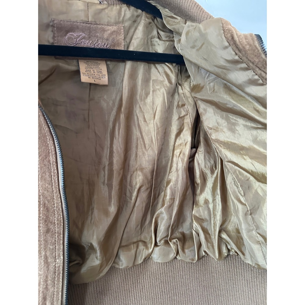 Joujou Brown Suede Leather Bomber Jacket Ribbed Collar Cropped Y2K small/medium - Picture 11 of 16